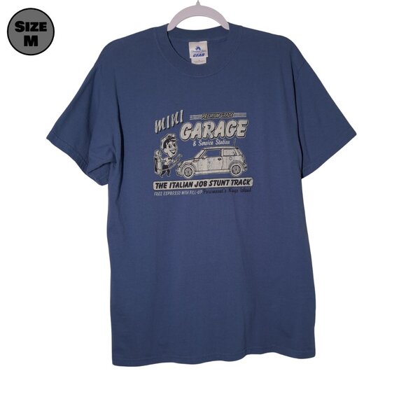 Kings Island: The Italian Job Stunt Track Roller Coaster USED Shirt (M, Blue) - Picture 1 of 7